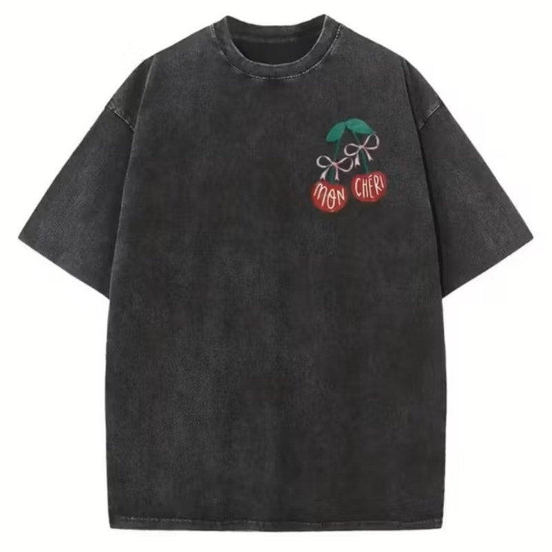 NWT ~ Black Washed Out Distressed Mon Cheri Cherries T-Shirt ~ Women's SMALL