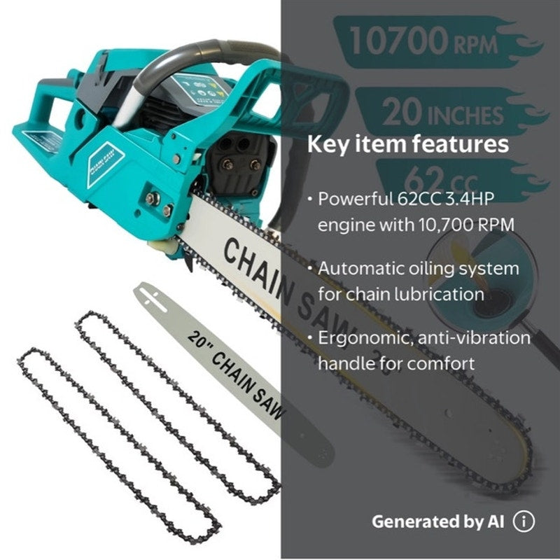 BRAND NEW ~ 20-inch Heavy Duty Powerful Gas Chainsaw 10700 RPM 2-Cycle 62CCC