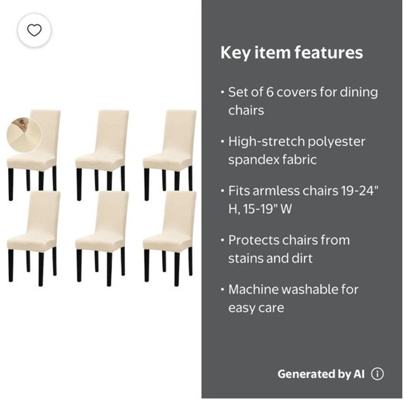 BRAND NEW Set/6 Banquet Beige Universal Stretchy Armless Chair Covers Slipcovers