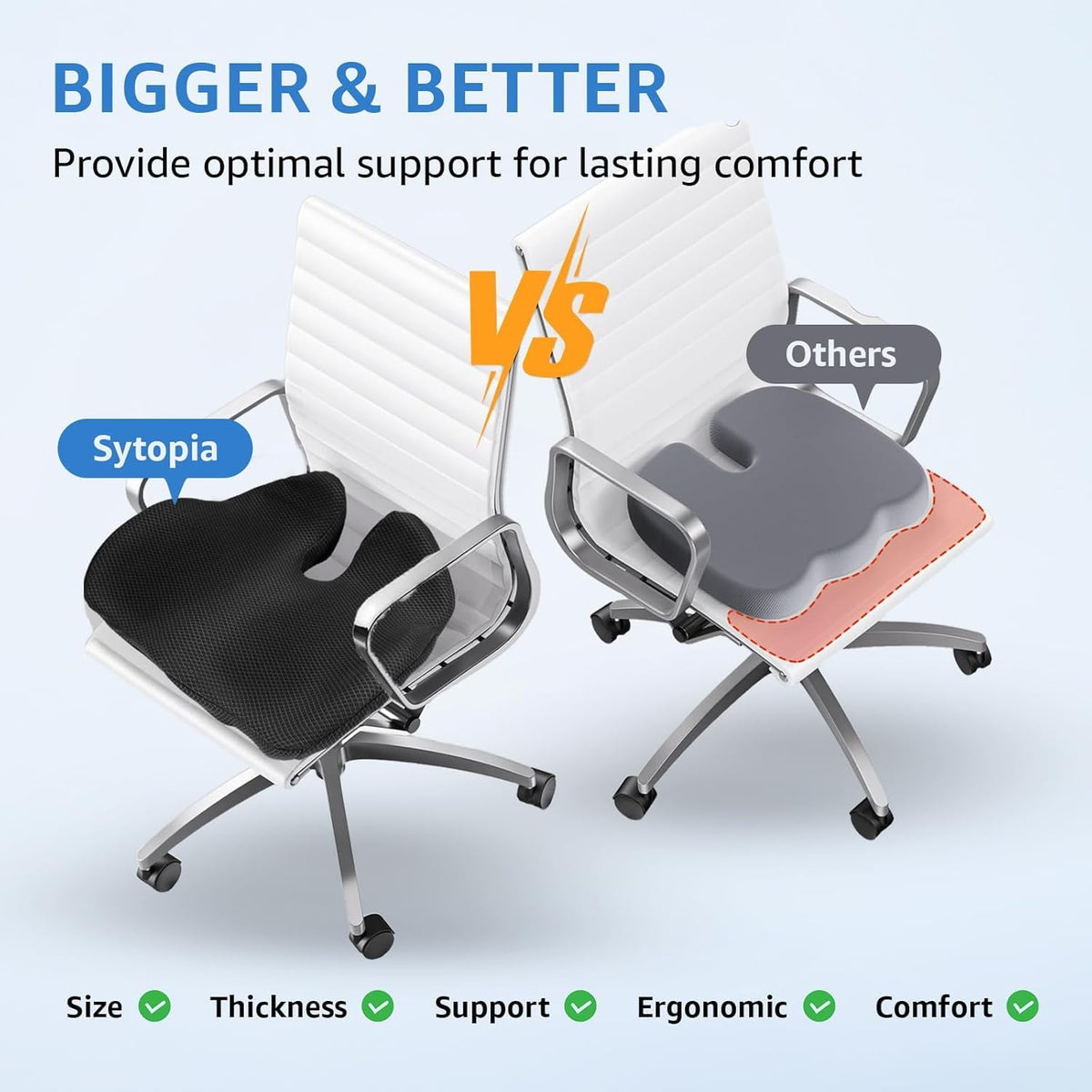 BRAND NEW ~ Extra Large Black Memory Foam Office Chair Seat Cushion ~ 19" x 17"