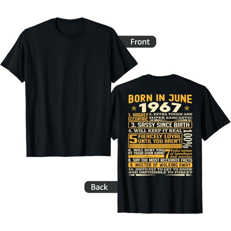 NWT ~ Men's Black Cotton " Born In June 1967 " T-Shirt ~ Size LARGE
