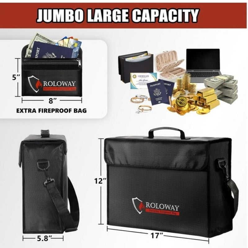 BRAND NEW ~ Large Black Heat Insulated Fireproof Document Bag & Money Pouch