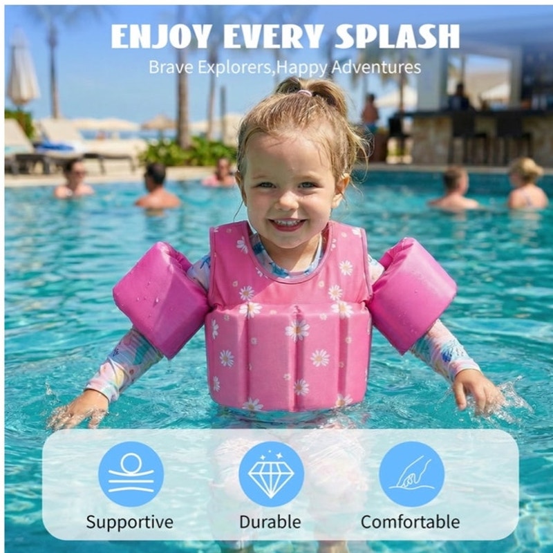 NWT ~ Pink Rose Flowers Kids Swim Vest Float Jacket Adjustable Life Jacket ~ 2-6