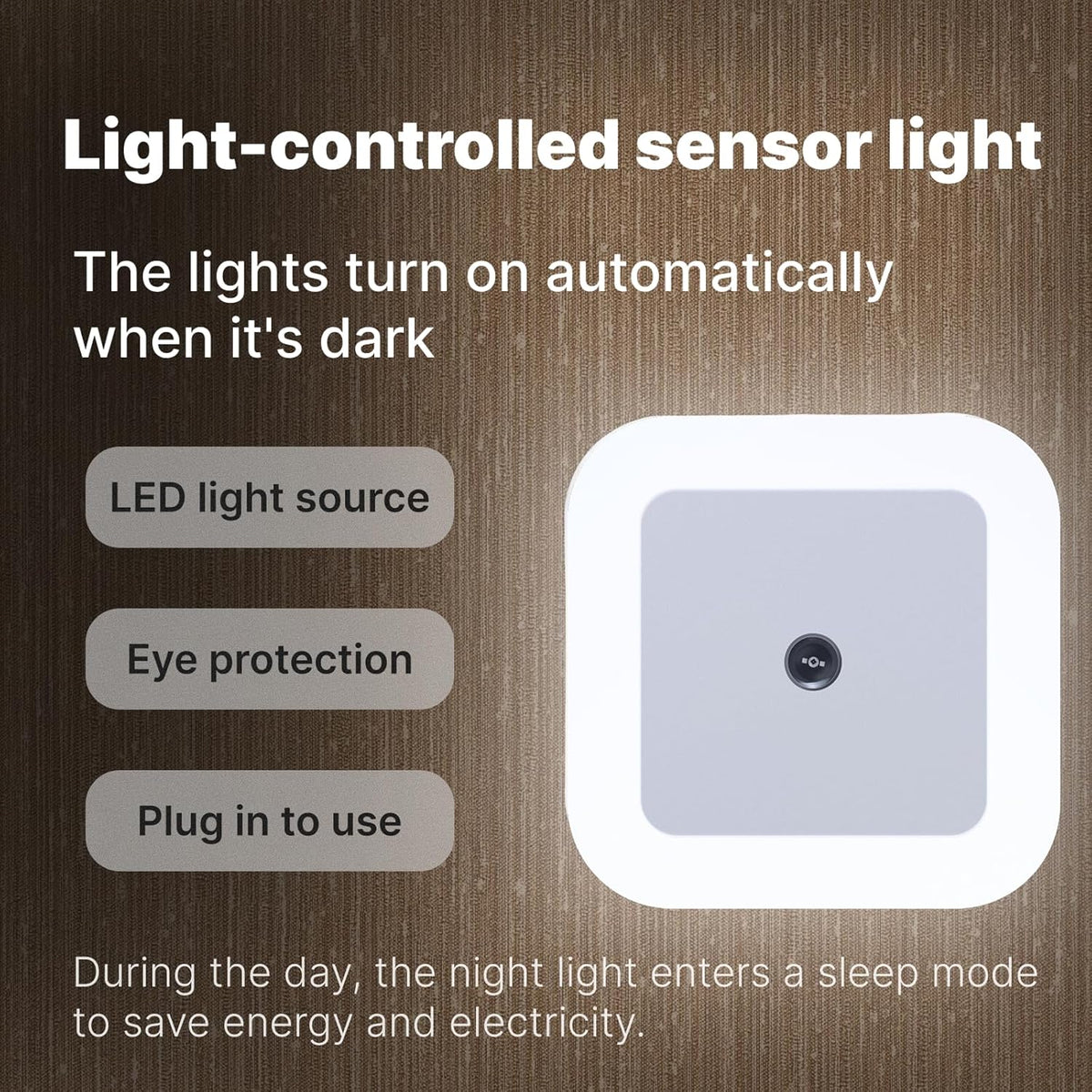 BRAND NEW ~ Set/7 Smart Auto-Dimming Square 0.5W White Light LED Plug In Night Lights