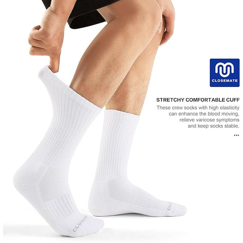 NWT ~ 6 Pairs White Cotton Men's Athletic Cushioned Crew Socks ~ MEDIUM