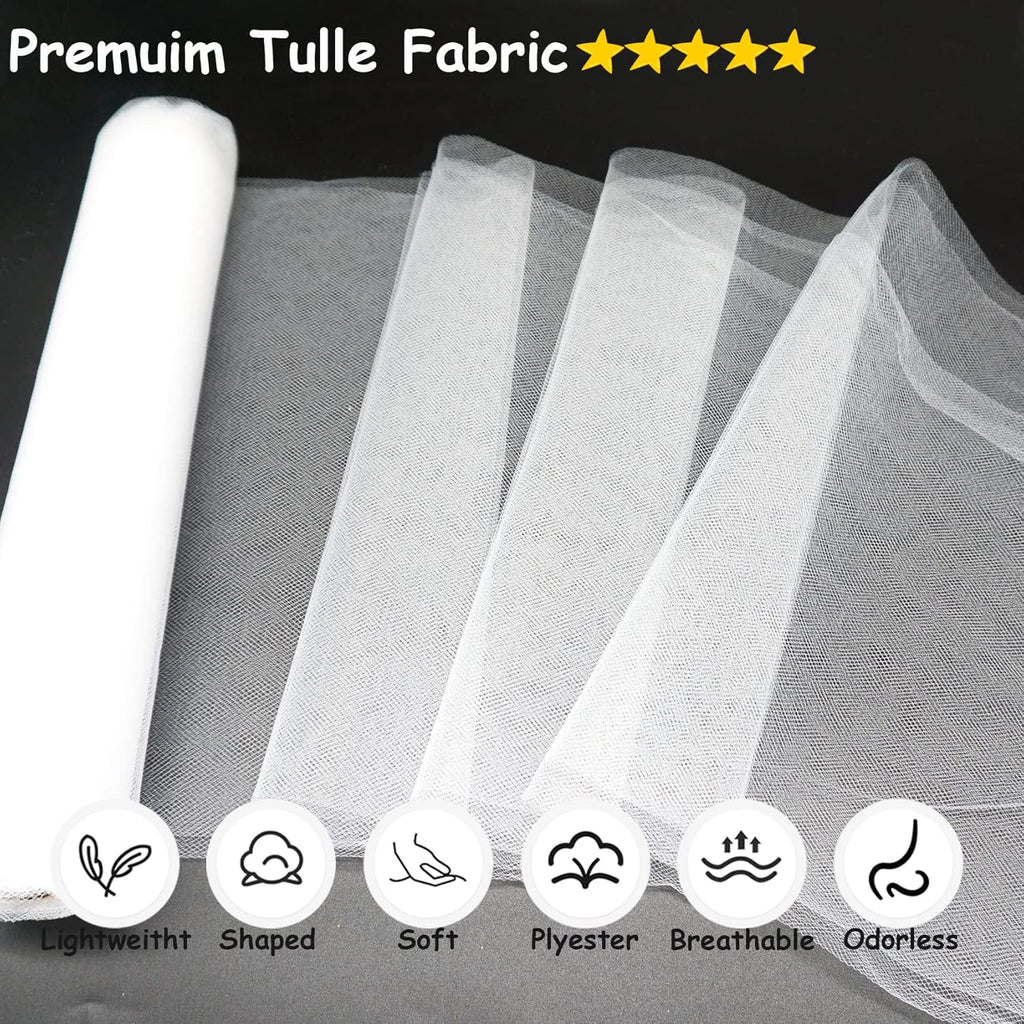 BRAND NEW ~ White Tulle Fabric ~ Approximately 5 1/2" Yards Wedding Crafts