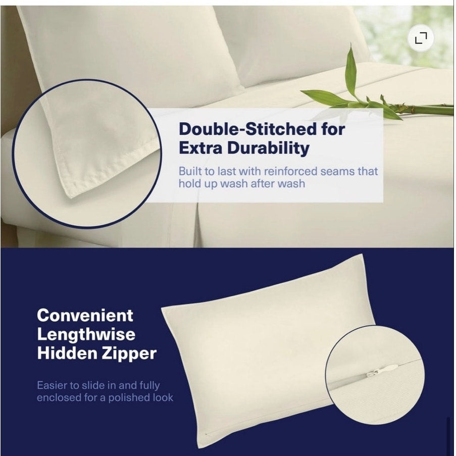 BRAND NEW ~ Buttercream QUEEN 4pc Organic Bamboo Viscose Cooling Bed Sheets Set