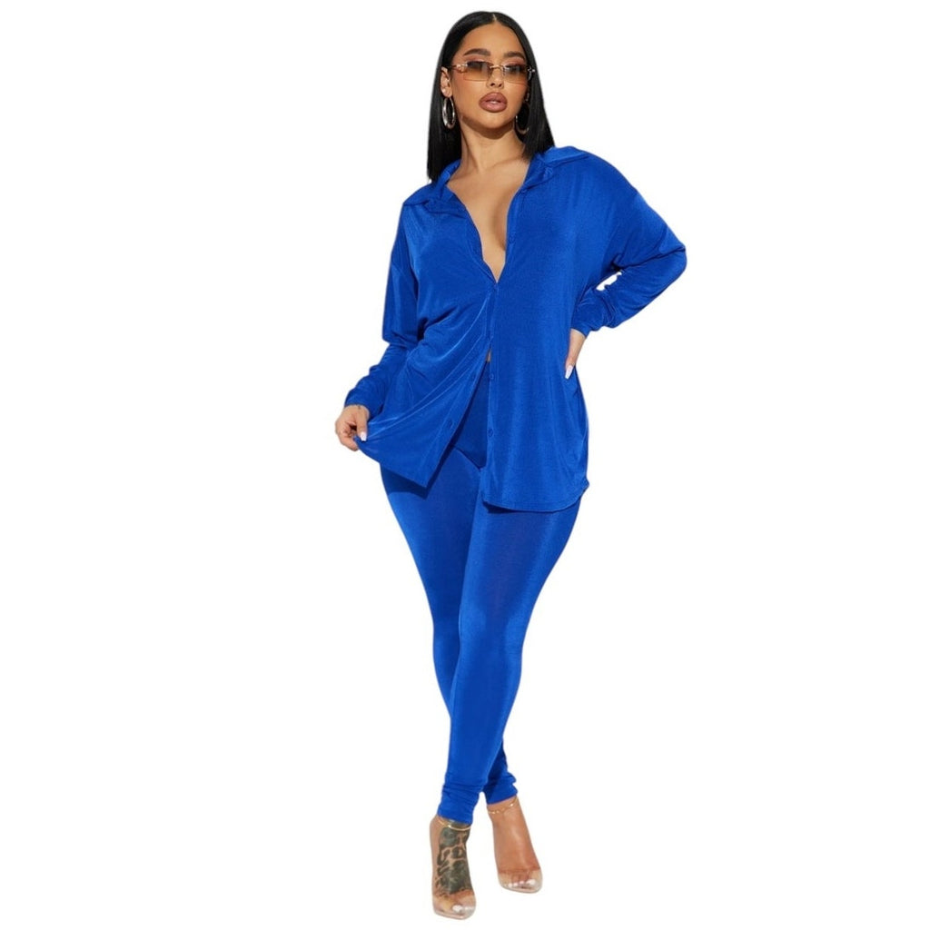 NWT ~ FASHION NOVA Royal Blue Don't Stop Slinky Button Front Top ~ Women's MED.