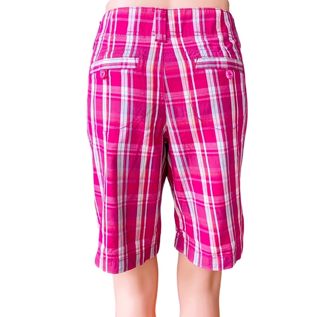 NWT ~ ROUTE 66 Bright Pink Plaid Cotton Casual Pockets Shorts ~ Women's Size 7/8