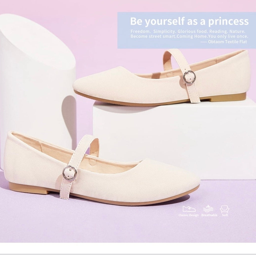 NWT ~ Women's Beige Mary Jane Round Toe Ballet Flats Dressy Fabric Shoes Size 10