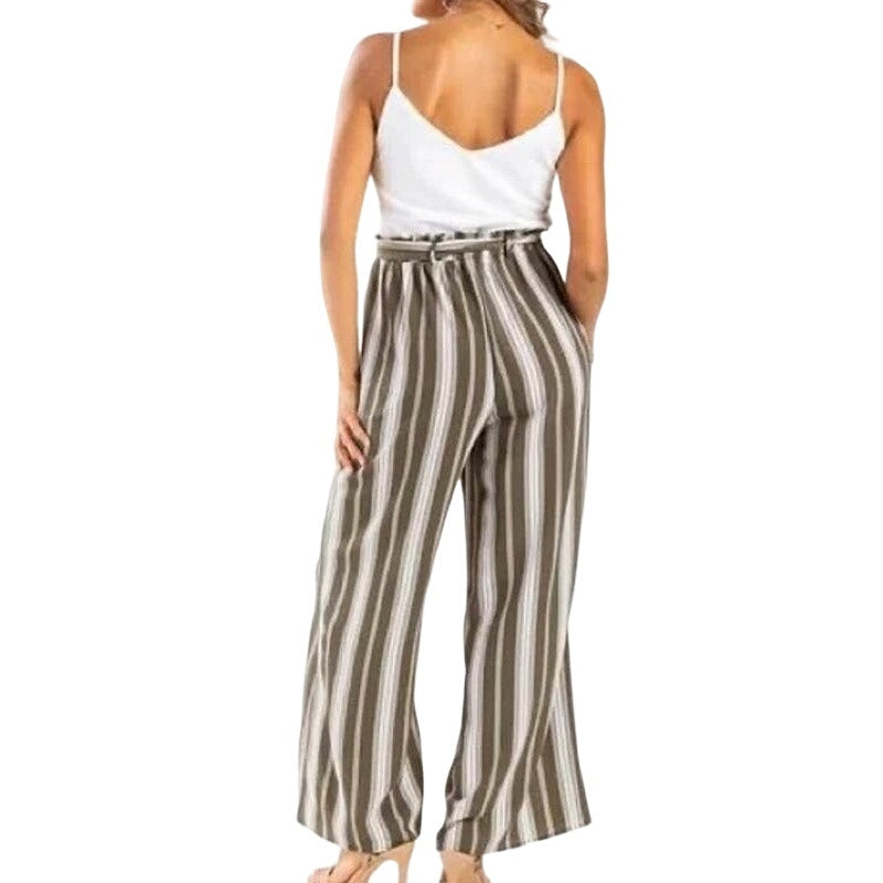 NWT ~ FRANCESCA'S JUN & IVY Green & White Striped Tie Waist Jumpsuit ~ MEDIUM