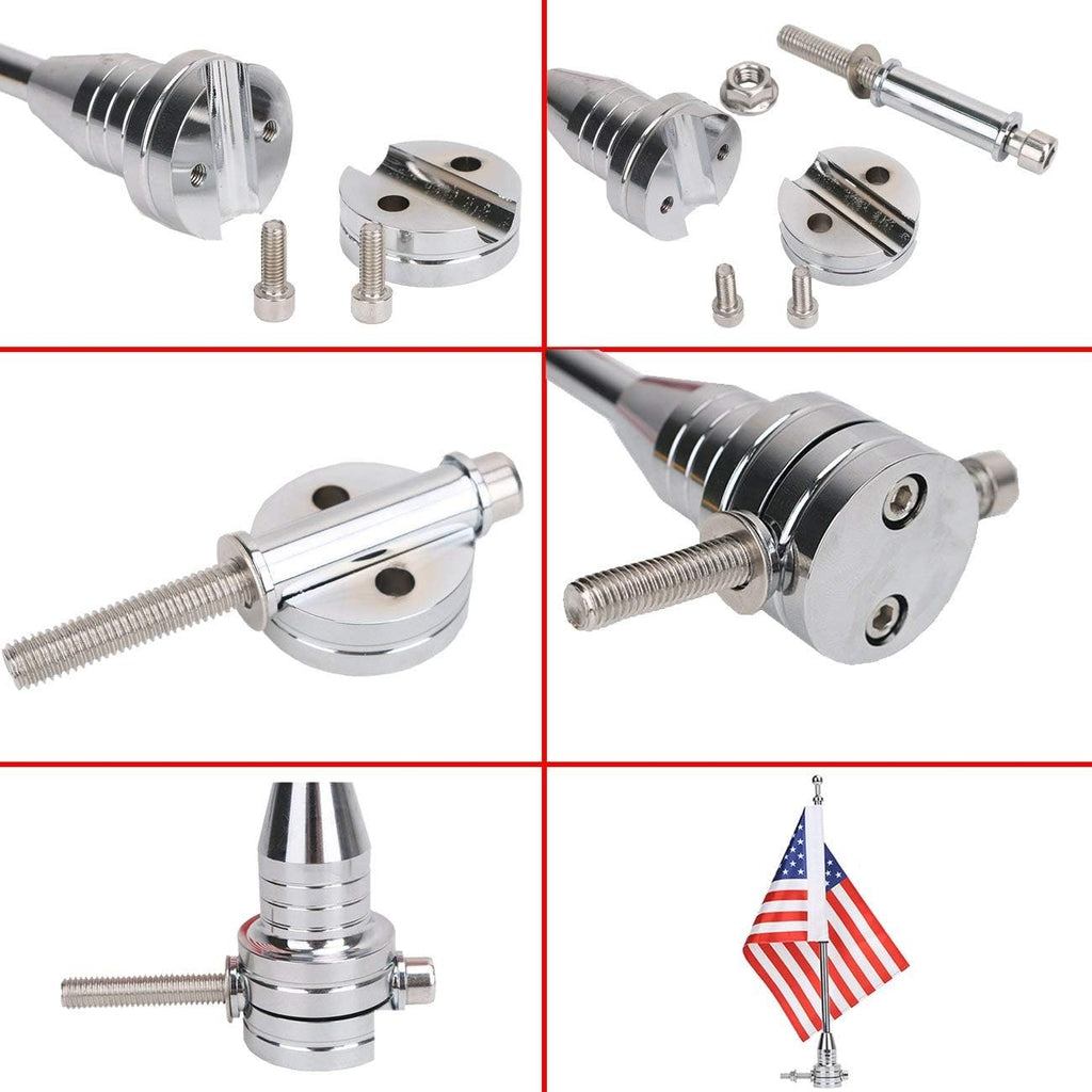 BRAND NEW ~ Set/2 Universal Motorcycle Flagpoles Mounts & American Flags USA