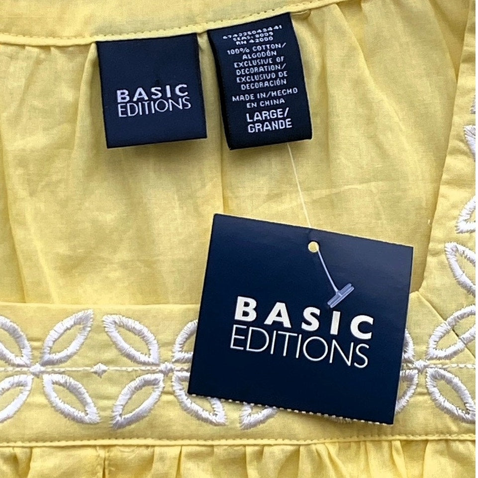 NWT ~ Yellow Embroidered Boho Square Neckline Bohemian Blouse ~ Women's LARGE