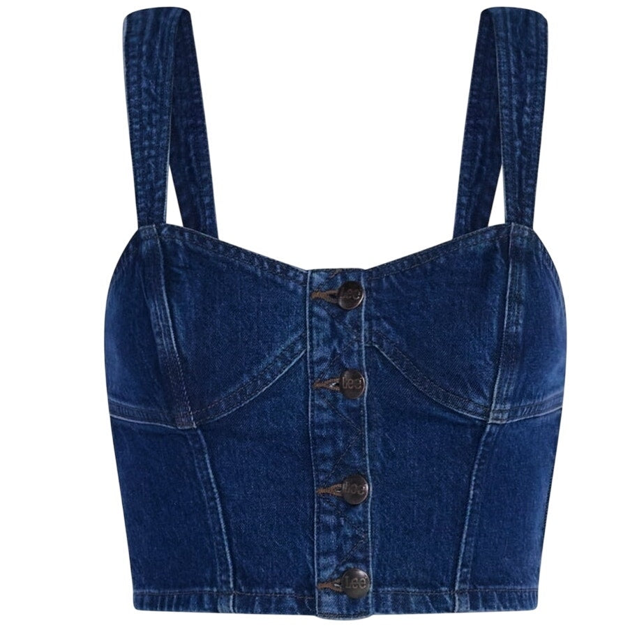 NWT ~ Lee "Kacey" Denim Blue Jean Bustier Button Front Top ~ Women's size XL