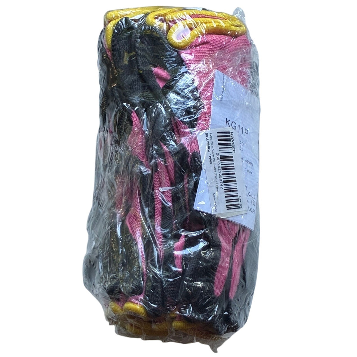 BRAND NEW ~ 12 Pairs Pink & Black PU Coated Seamless Knit Safety Work Gloves