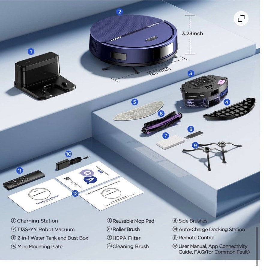 BRAND NEW ~ Blue Rechargeable Low Profile Robot Vacuum Cleaner 2 in 1 Mop Combo