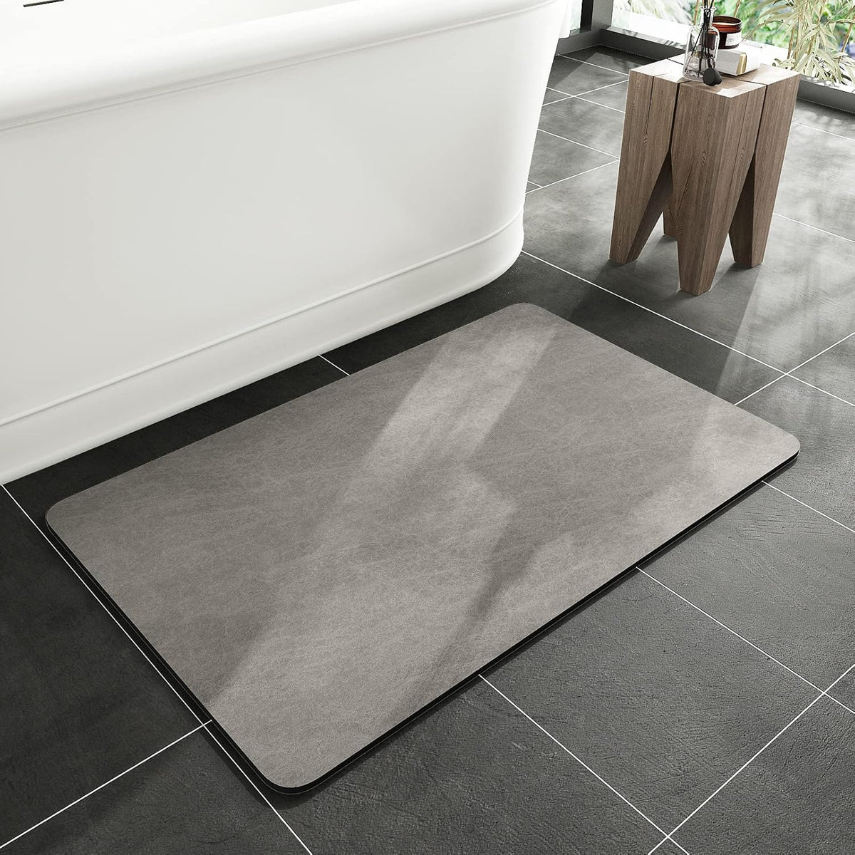 BRAND NEW ~ Gray Faux Suede Rubber Backed Non Slip Absorbent Bath Mat Rug ~ 20" x 32"