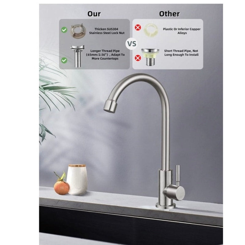 BRAND NEW ~ Cold Water Only Faucet SUS304 Stainless Steel Faucet Kitchen Sink