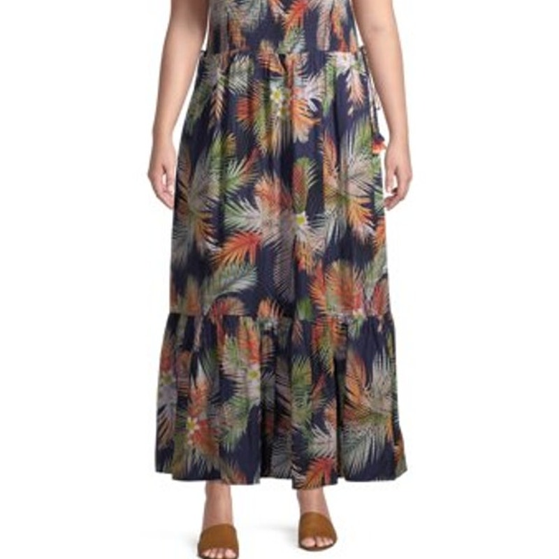 NWT ~ Women's Navy Blue Floral Print Sleeveless Sundress Maxi Dress ~ Plus 2X