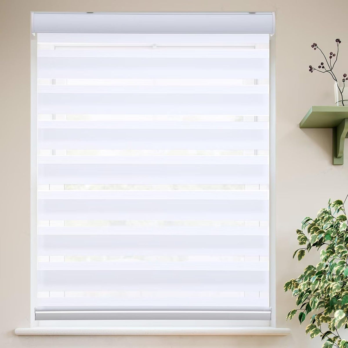 NWT ~ Cordless White Dual Layer Zebra Roller Shade Window Blind ~ 23" x 72"