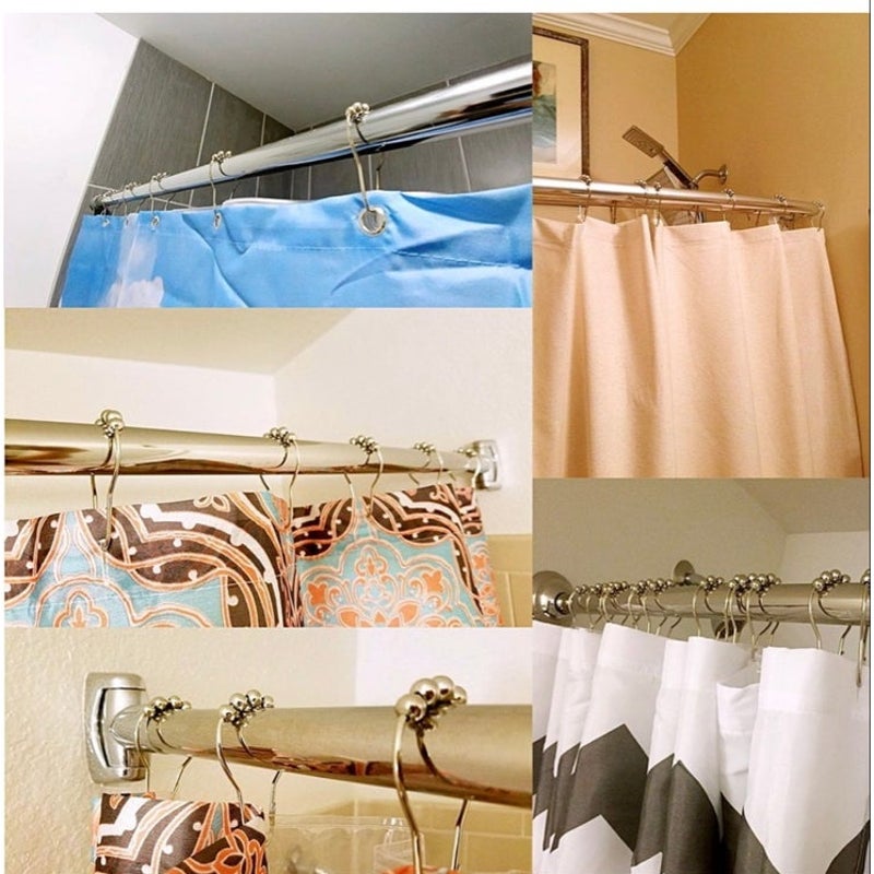 BRAND NEW ~ Set/12 Chrome Heavy Duty Shower Curtain Hooks Roller Rings & Balls