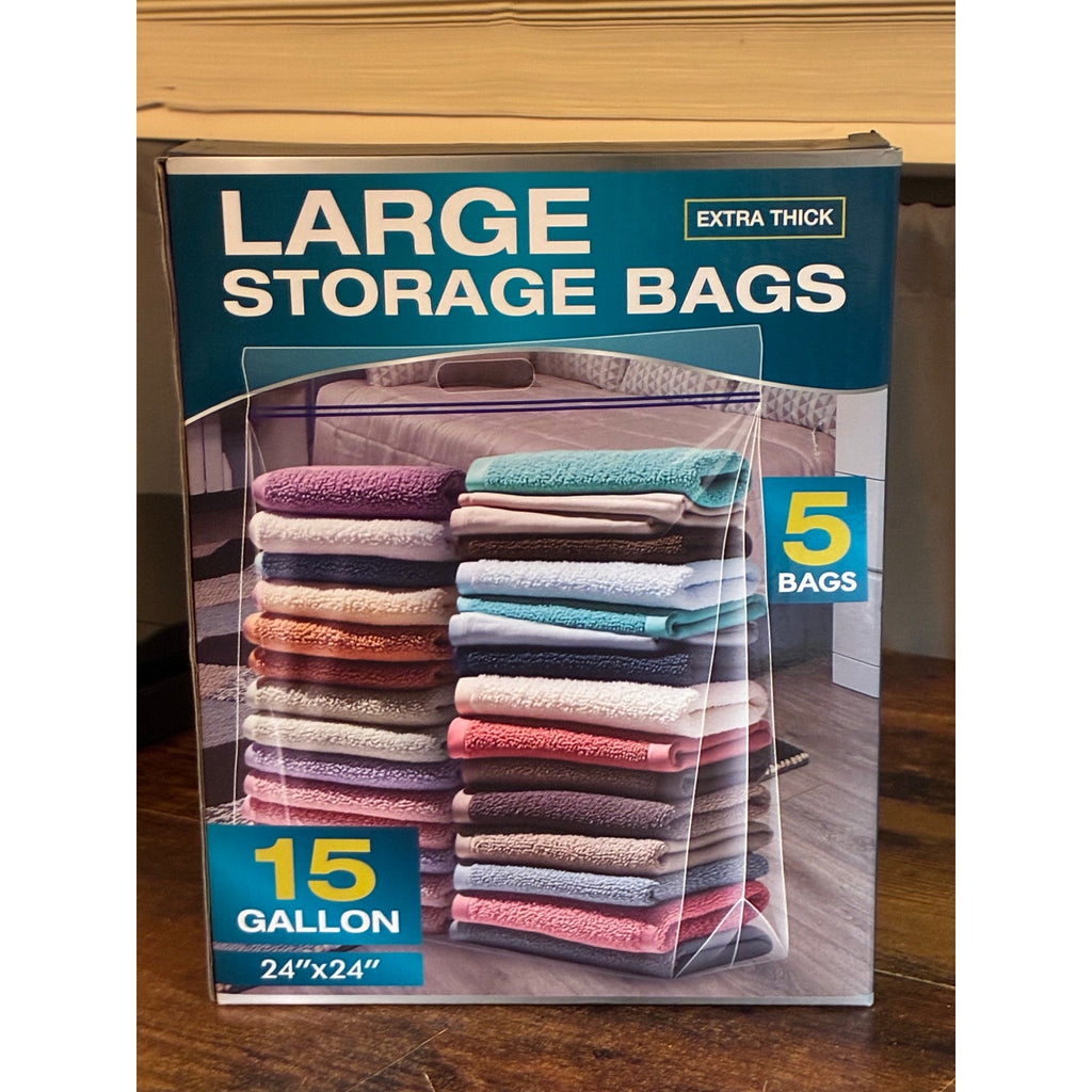 BRAND NEW ~ Set/5 Resealable 15 Gallon Jumbo Durable Storage Bags with Handles