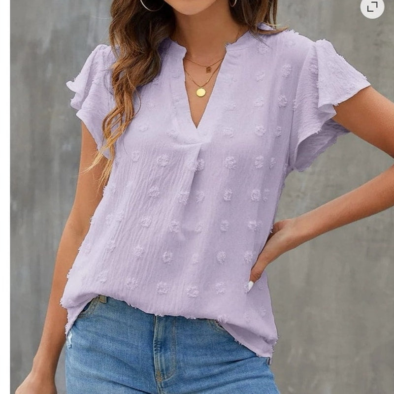 NWT ~ Women's Light Lavendar Purple Flowy Summer Dressy V-Neck Blouse Top ~ XL