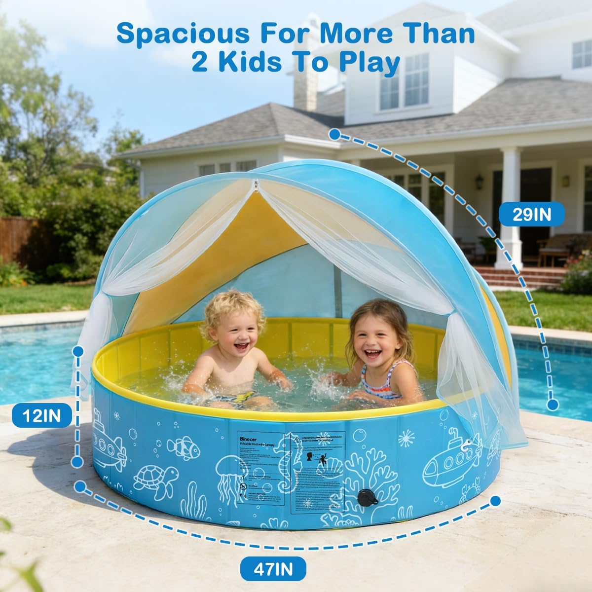 BRAND NEW ~ 47" Portable Foldable Kiddie Swimming Pool with Canopy Sunshade