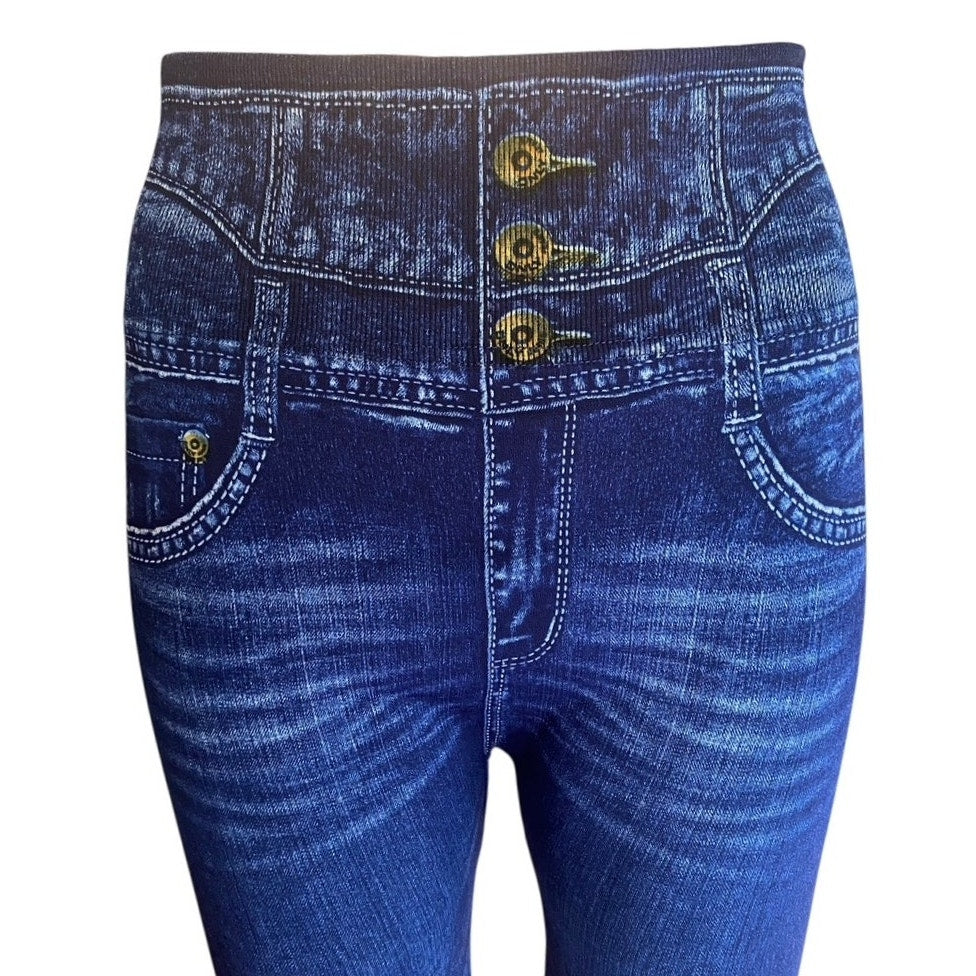 NWT ~ Denim Blue Jean Look Sexy Shapewear Slimming Leggings Pants ~ Womens LARGE