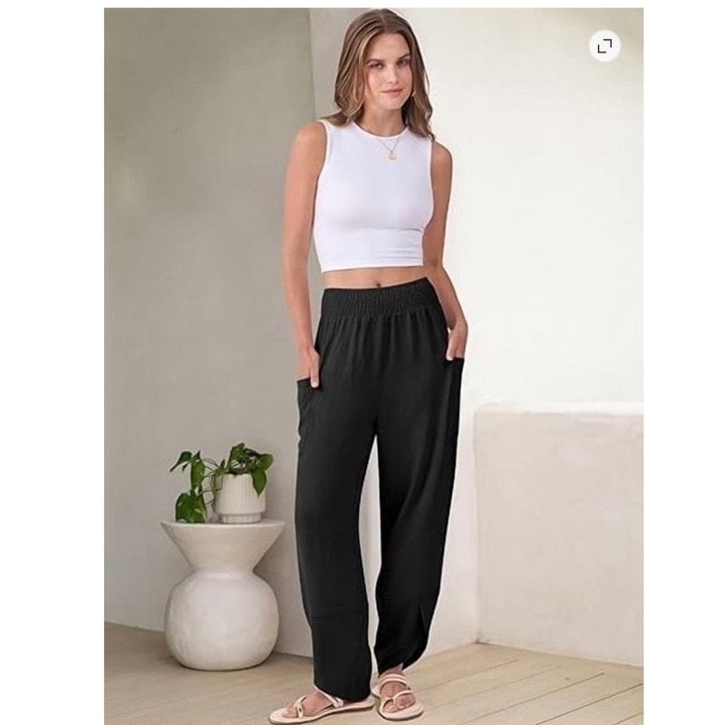 NWT ~ Women's Black Summer Casual Wide Leg Split Hem Palazzo Pants ~ Ladies MED