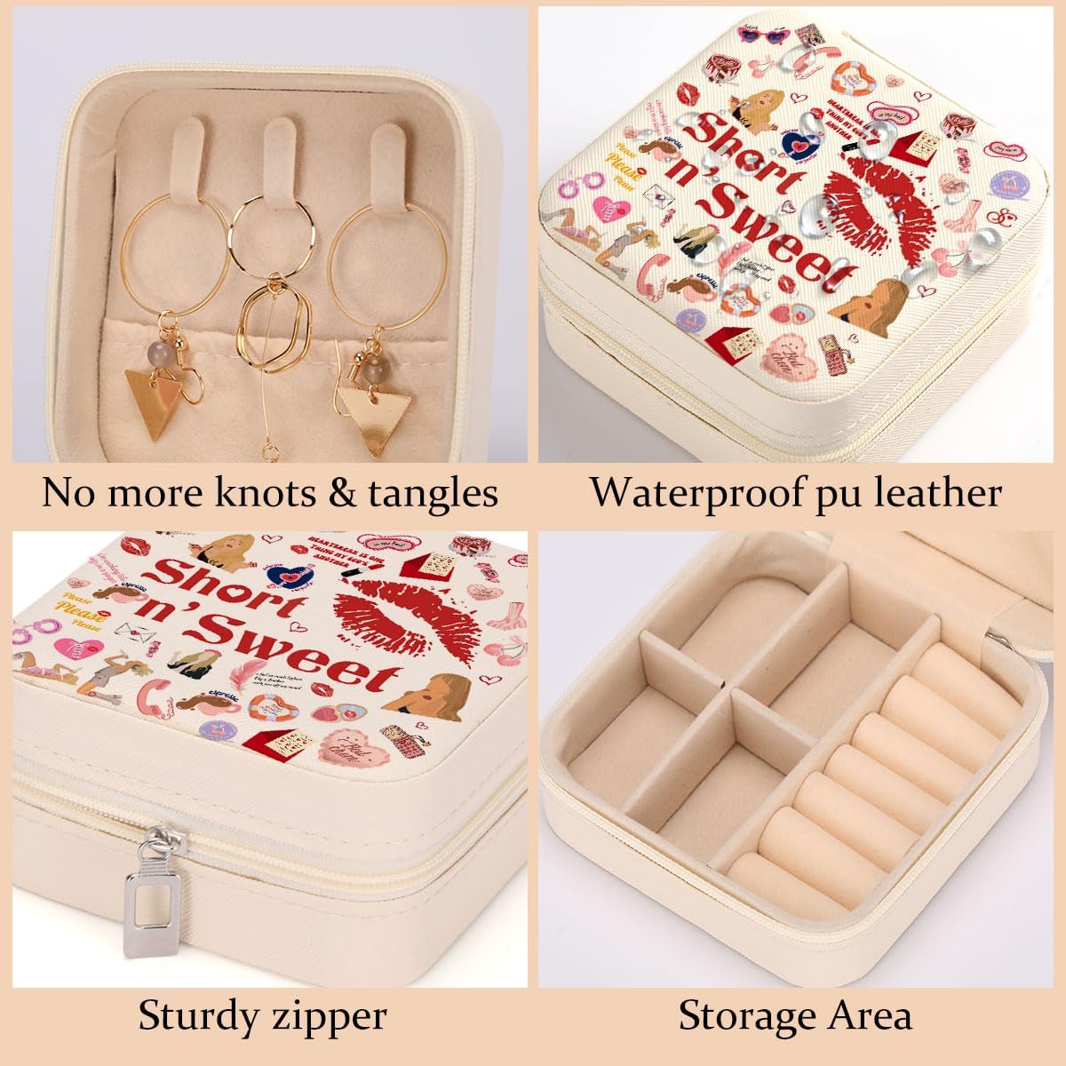 BRAND NEW ~ Small Girly Travel Jewelry Case Box Organizer Zipper Closure