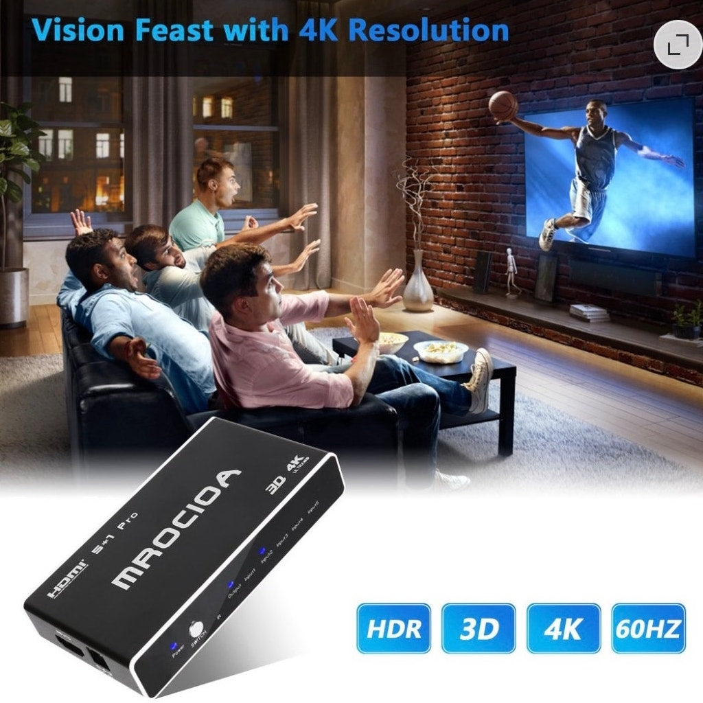 BRAND NEW ~ 4K 60Hz HDMI 2.0 Switch Box with ARC Splitter with IR Remote