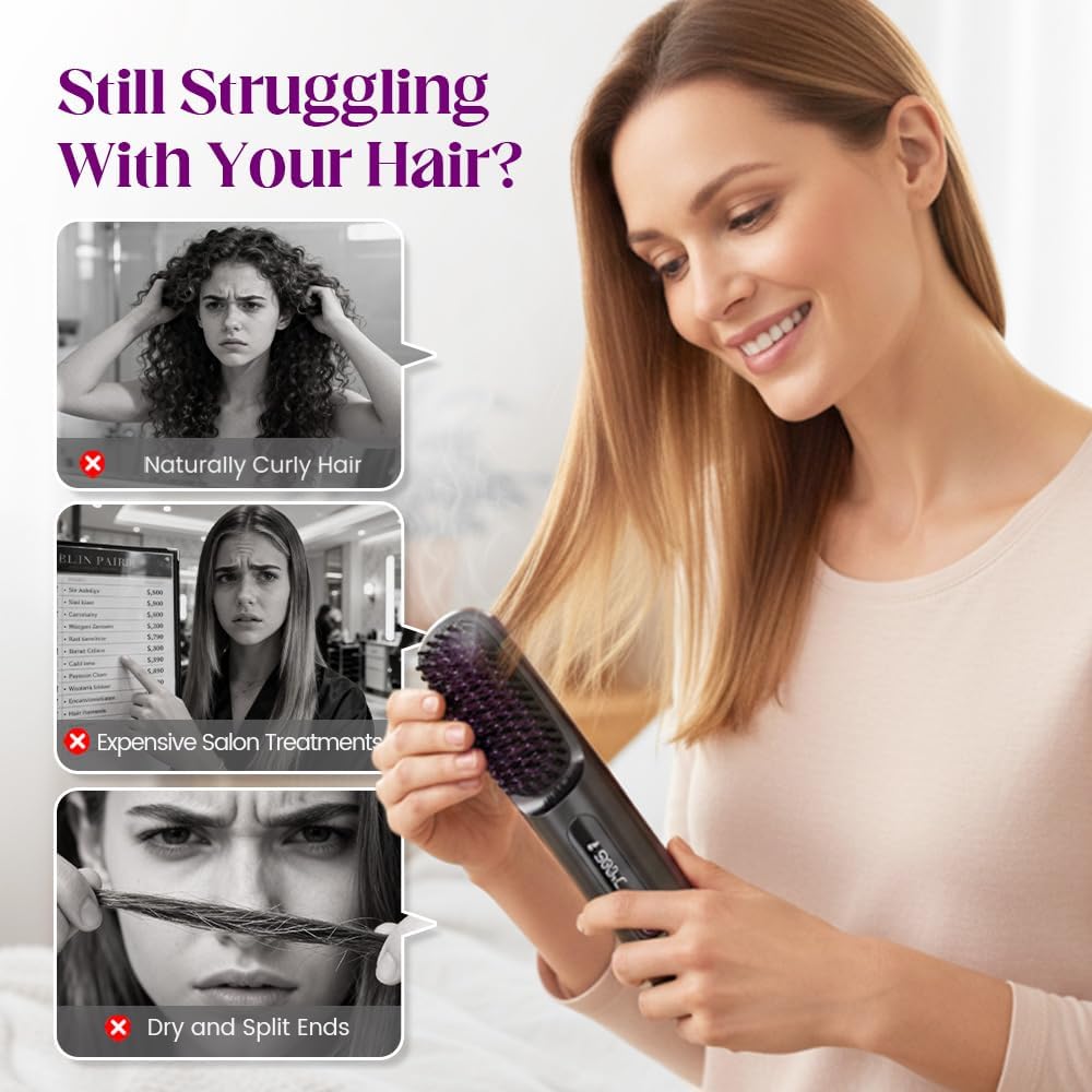 BRAND NEW ~ Cordless LCD Temperature Display White Straightening Hair Brush Comb