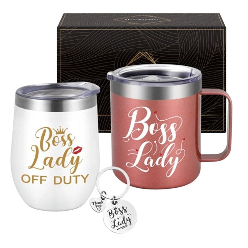 BRAND NEW ~ 12oz Stainless Steel "Boss Lady" Vacuum Insulated Tumbler Set & Acc.