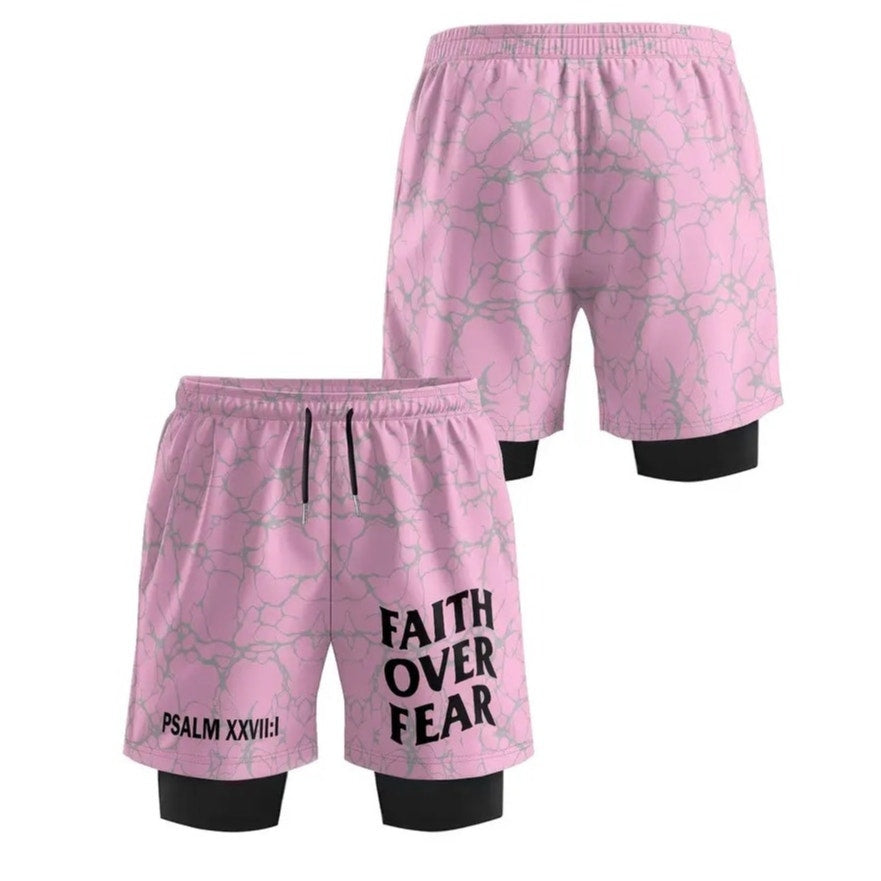 NWT ~ Men's Pink & Gray 2-in-1 Shorts And Quick Drying Swimming Trunks ~ SMALL