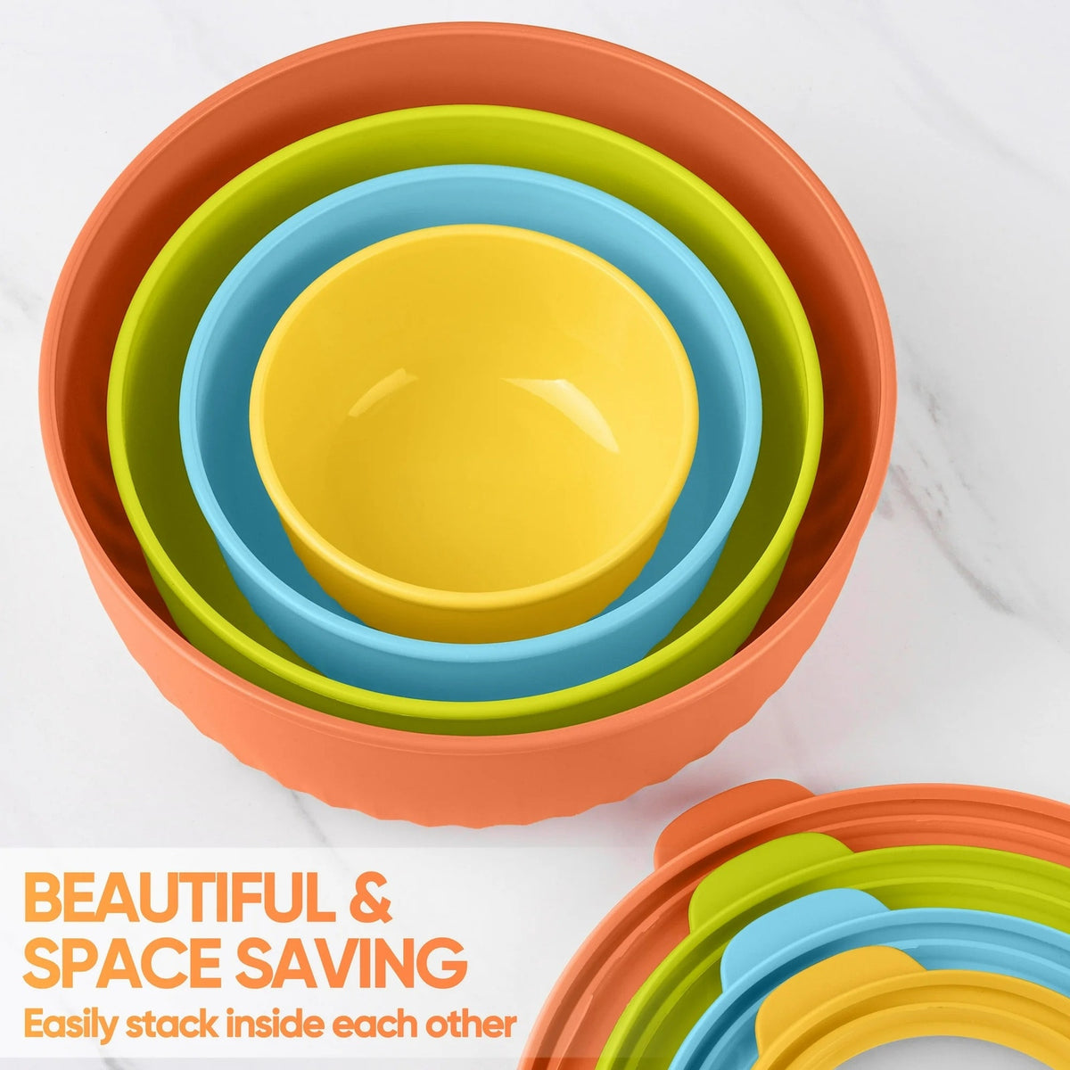 BRAND NEW ~ Set/8 Colorful Dishwasher Safe Plastic Nesting Mixing Bowls & Lids