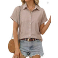 NWT ~ Women's Striped Casual Short Sleeve Summer Blouse Button Down Top ~ MEDIUM