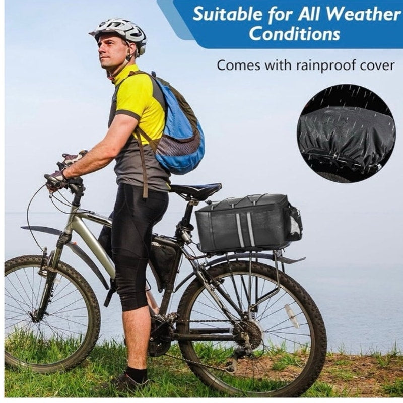 BRAND NEW ~ Waterproof Black 8L Rear Rack Cargo Cycling Bike Bag with Rain Cover