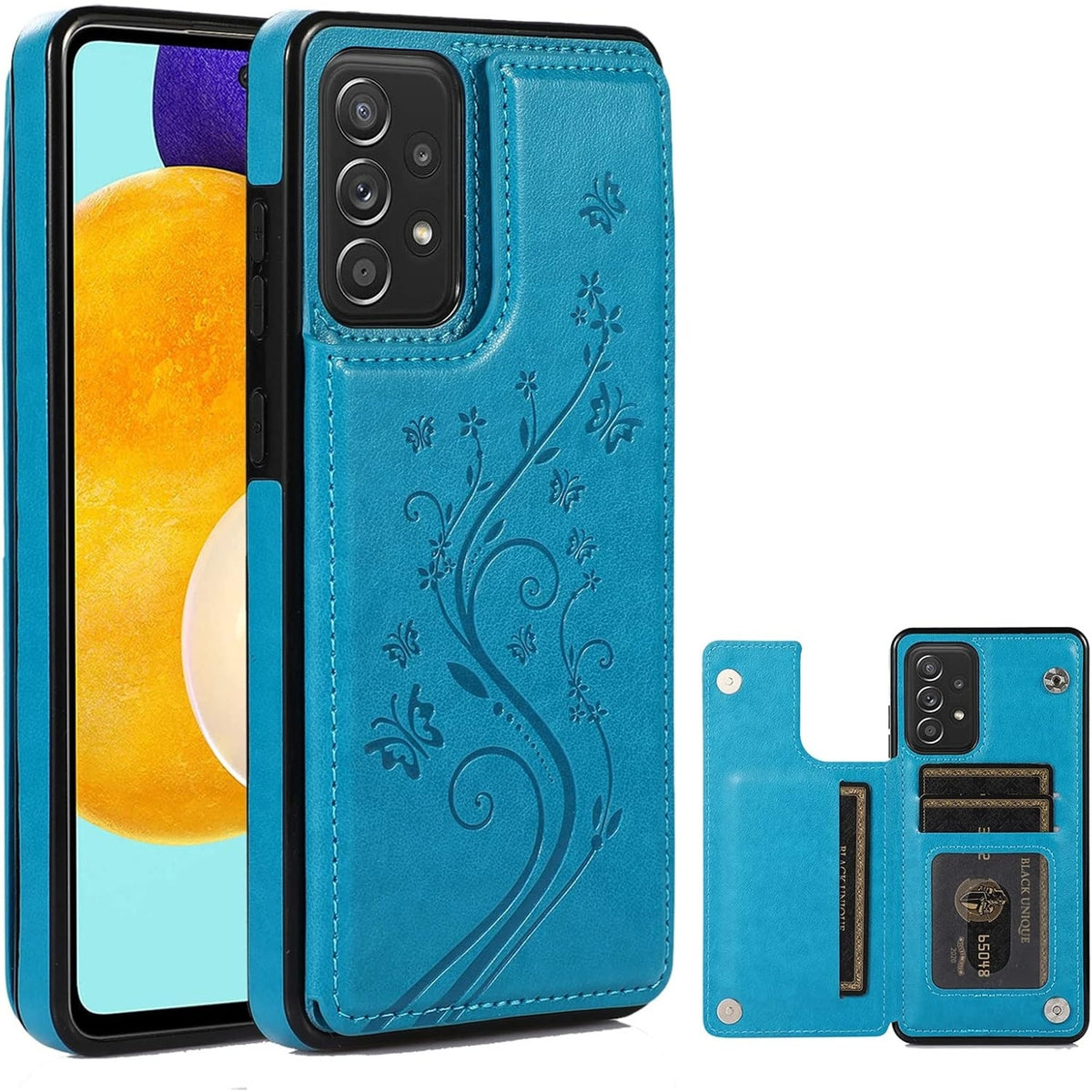 BRAND NEW ~ Blue Embossed Boho Faux Leather Galaxy Cell Phone Wallet Case