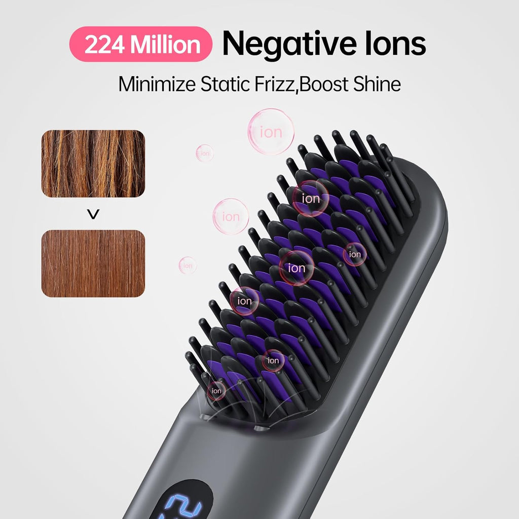 BRAND NEW ~ Gray Cordless 9 Temp Settings & LED Display Hair Straightener Brush