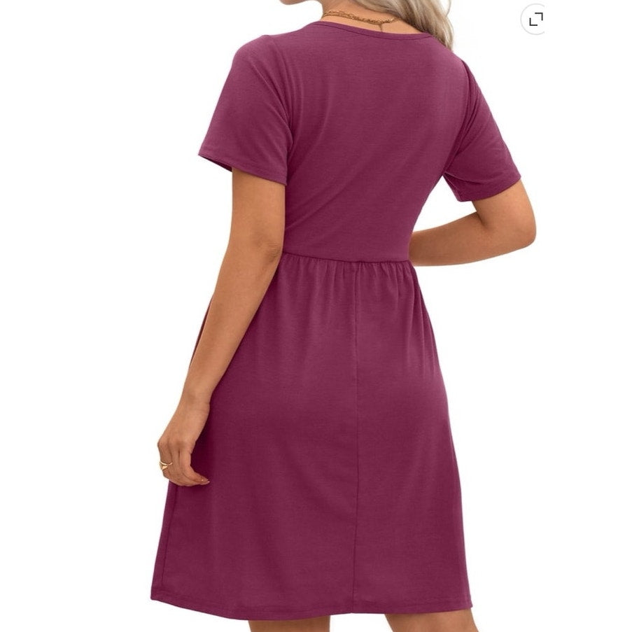 NWT ~ Short Sleeve Casual Button A-Line Summer Mini Dress with Pockets ~ MEDIUM