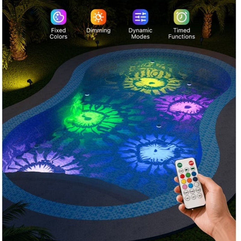 BRAND NEW ~ Set/4 Waterproof RGB Solar Floating Colorful Pool Lights & Remote
