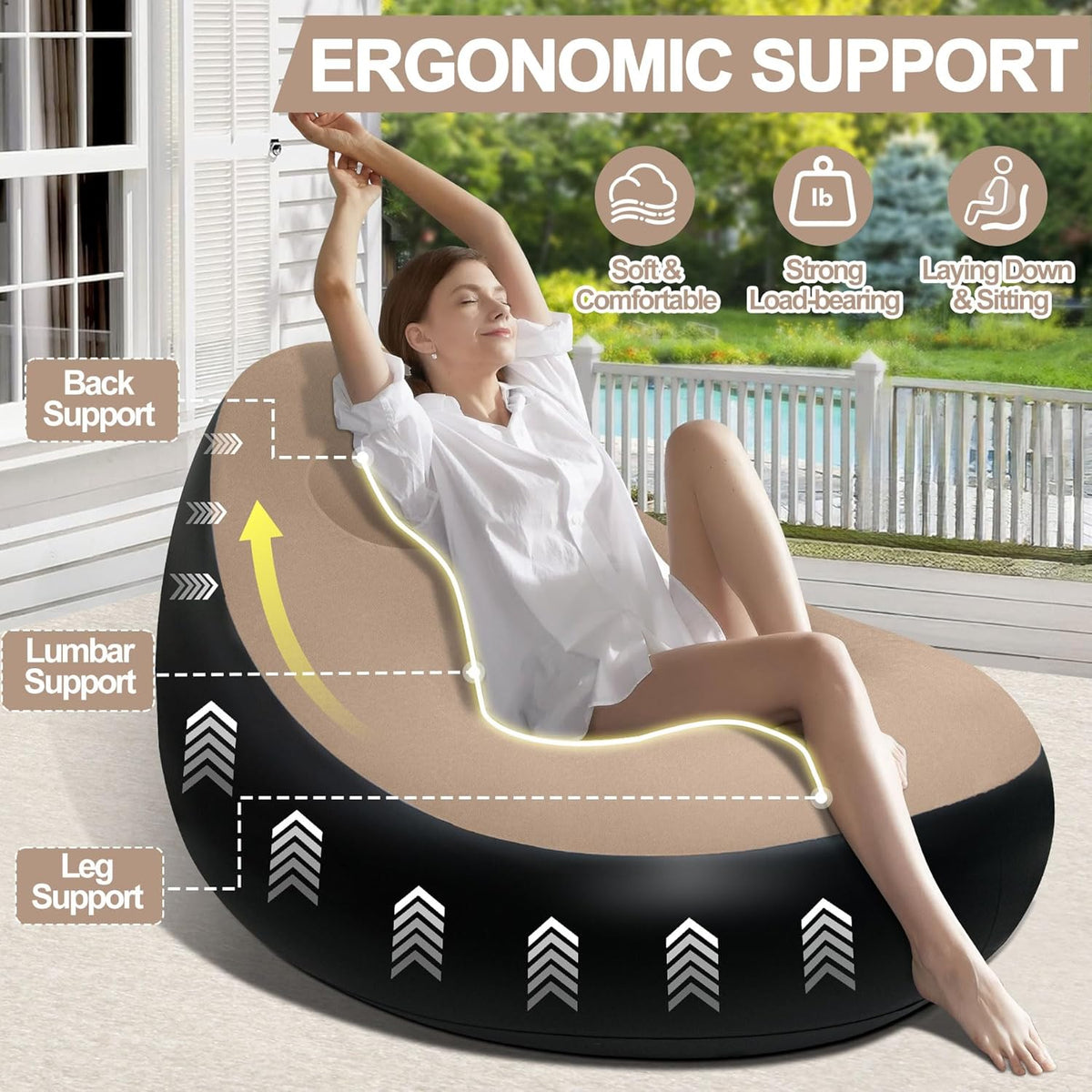 NWT ~ Inflatable Waterproof Blow Up Brown Portable Chair & Ottoman