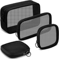 BRAND NEW ~ Set/4 Black Mesh Makeup Toiletries Zipper Travel Bags Luggage Pouch