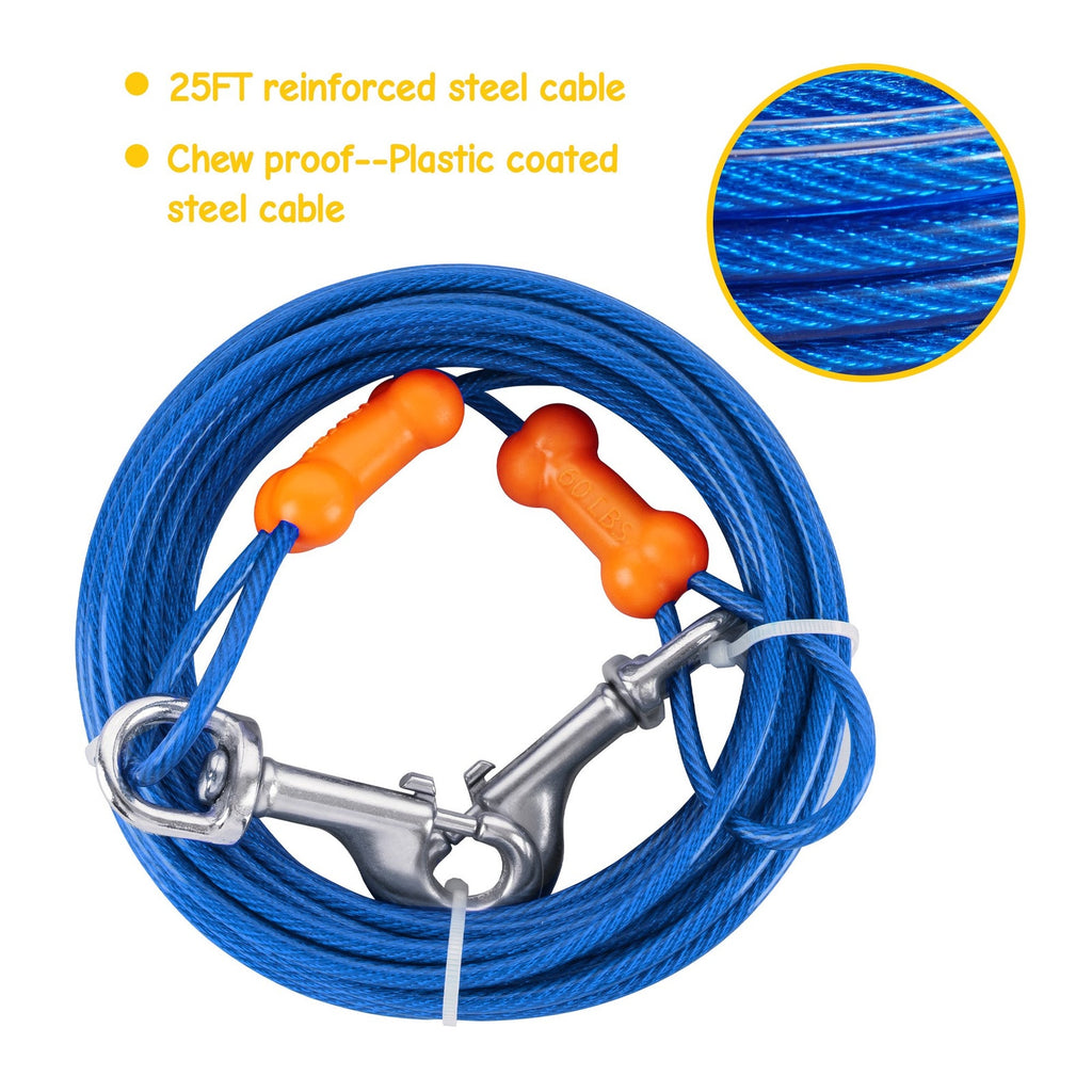 BRAND NEW ~ Petfamily Pet Supplies Dog Blue & Orange Tie Out Cable 25ft / 60lbs