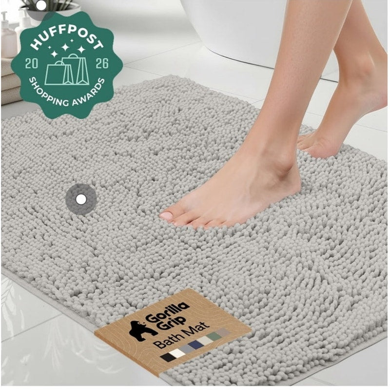 BRAND NEW ~ Gray Chenille Bath Rug Rubber Back Quick Dry Bathroom Mat ~ 24 x 17