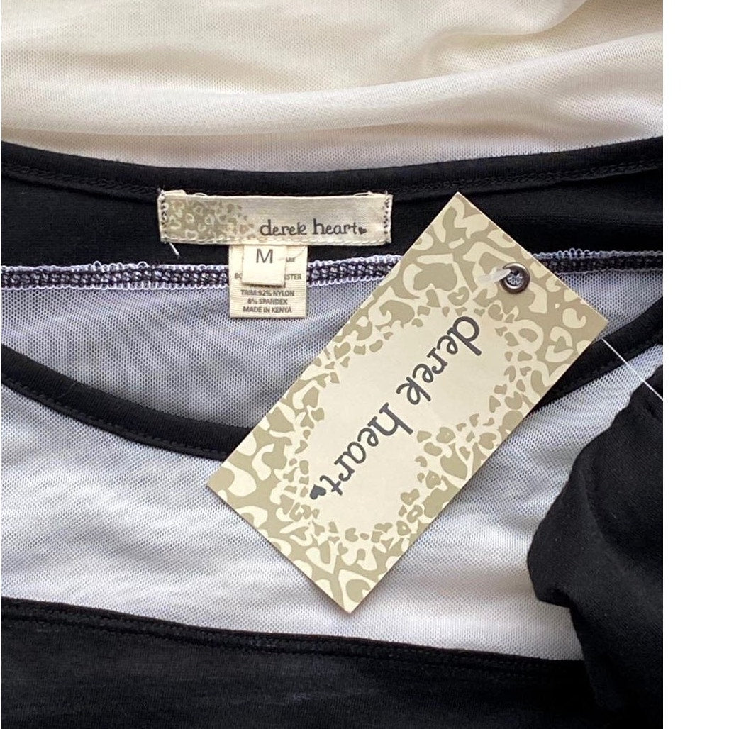 NWT ~ DEREK HEART Black & White Wide Mesh Stripe Top ~ Women's Size MEDIUM