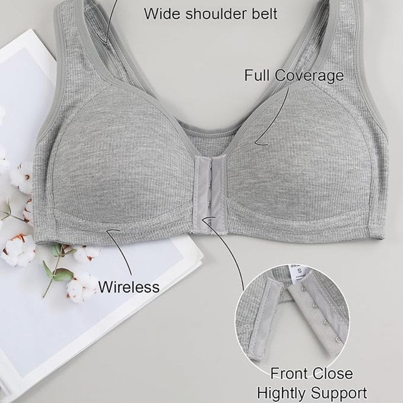 NWT ~ 2 Pack Women's Front Closure Wireless Full Coverage Ribbed Bras ~ Plus XXL