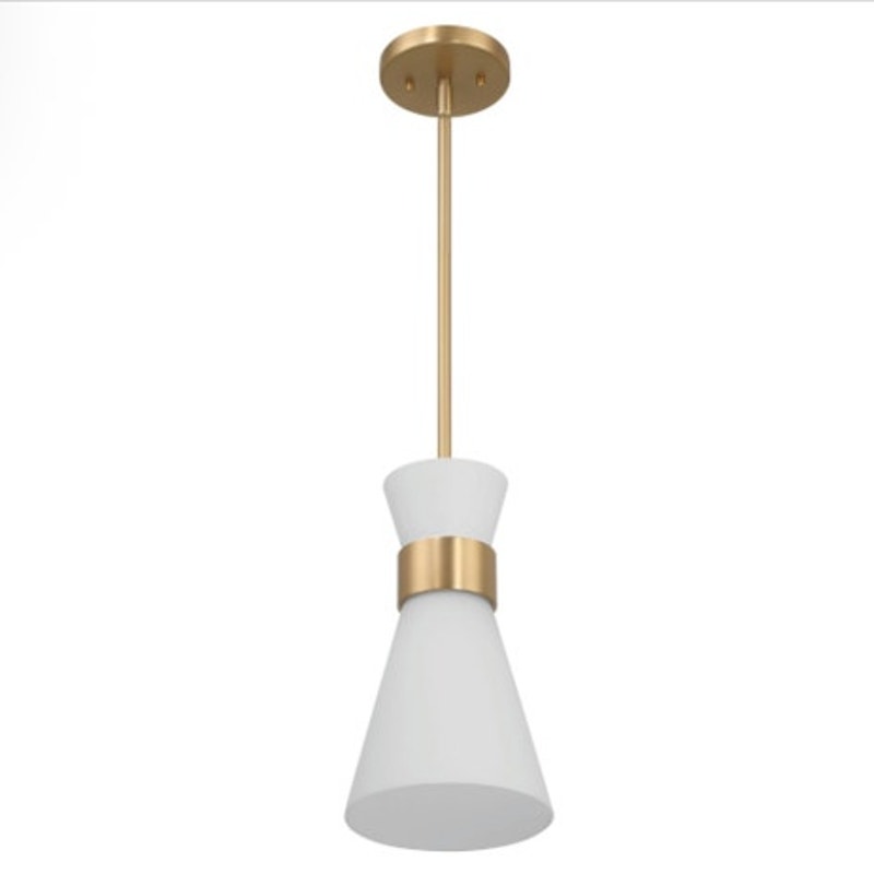 BRAND NEW ~ Modern Tapered Opal Glass & Gold Metal Hanging Ceiling Pendant Light