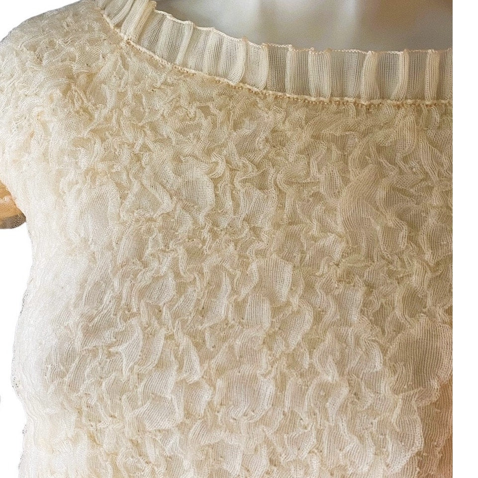 NWT ~ ZARA Beige Lace Tulle Off Shoulders Tight Crop Knit Top ~ Women's SMALL